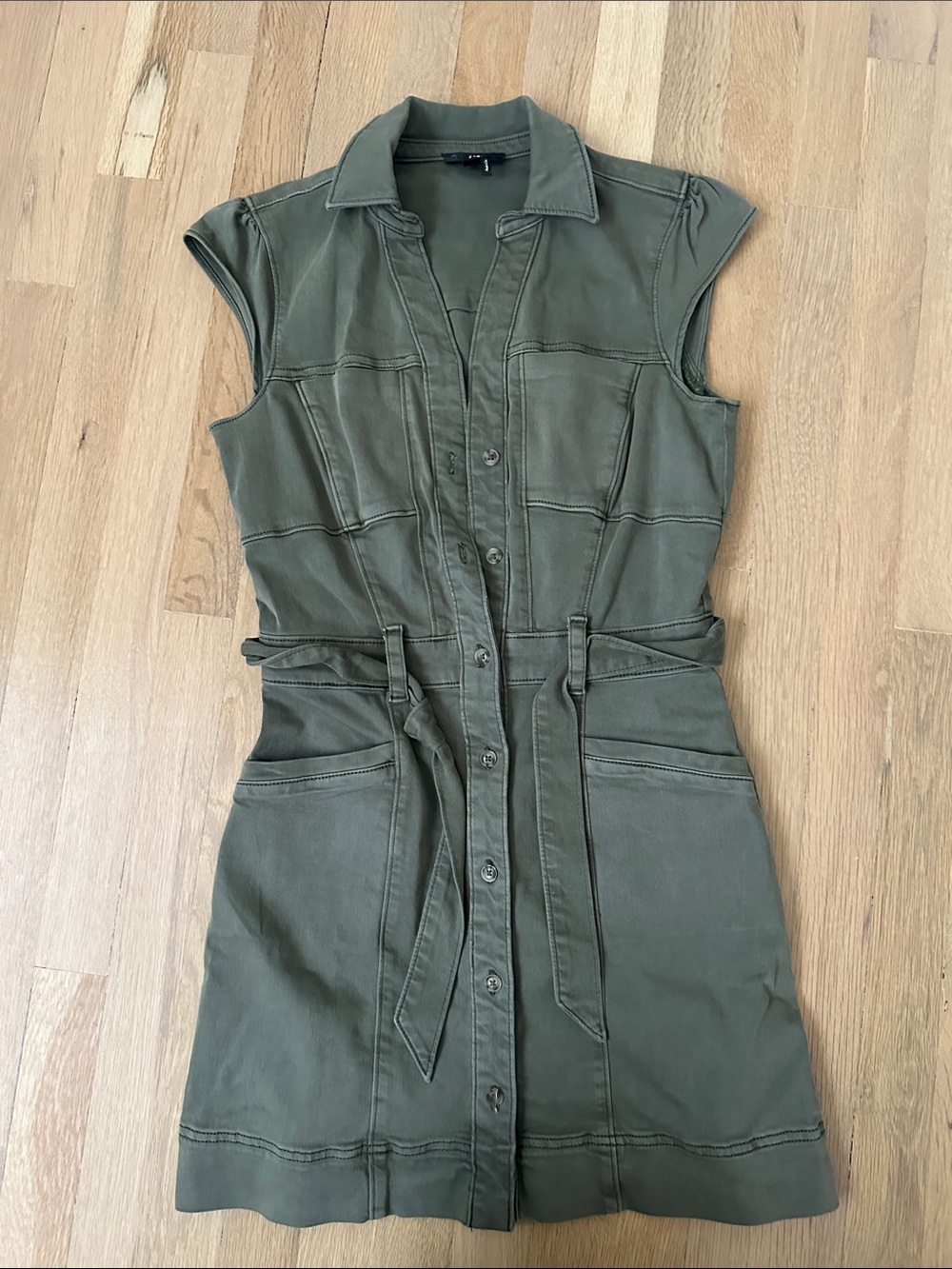PAIGE Olive Green Utility Mini Dress with Tie Waist